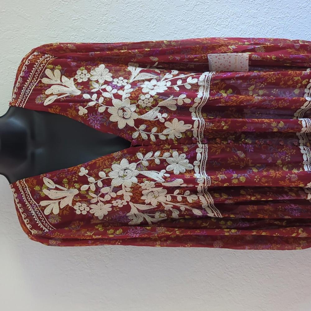 Free People Call on Me Embroidered maxi top / dress in merlot combo  - Large