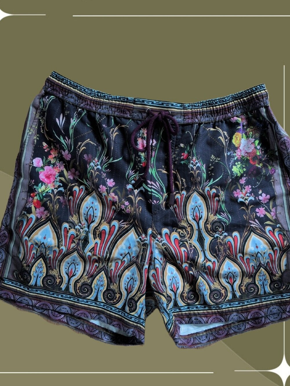 Camilla Purple Paisley Flamenco Style Men's Board Short  - Large