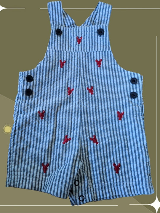 Little Me Striped Lobster Overalls 6m