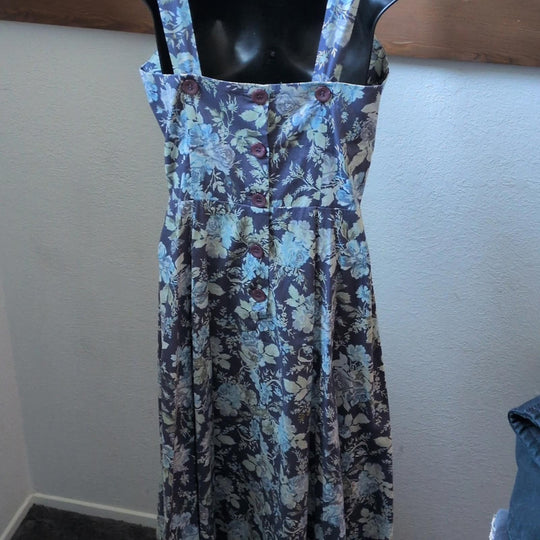 Laura Ashley Blue Floral Button Back Dress - US 8