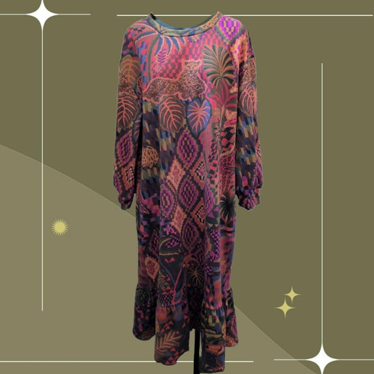 Farm Rio Jungle Animals Tapestry Sweatshirt Dress - Medium