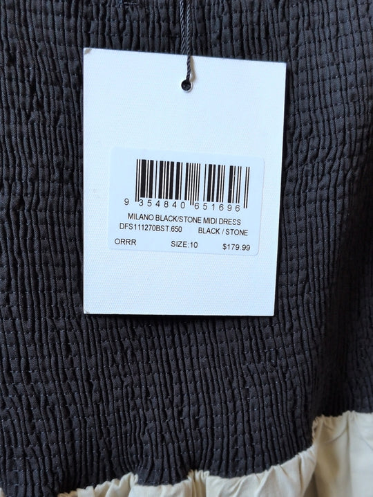 Dissh Milano Black/Stone Midi Dress Size Us 6