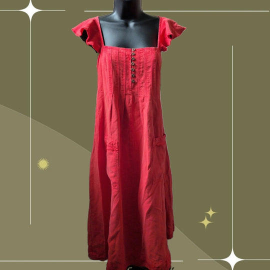 Pilcro Flutter Sleeve Midi Dress In Cayenne Red Size XS