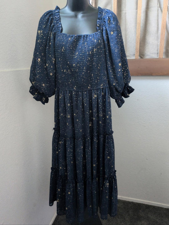 Ivy City Co Starry Nights Dress In Blue And Gold  - Large