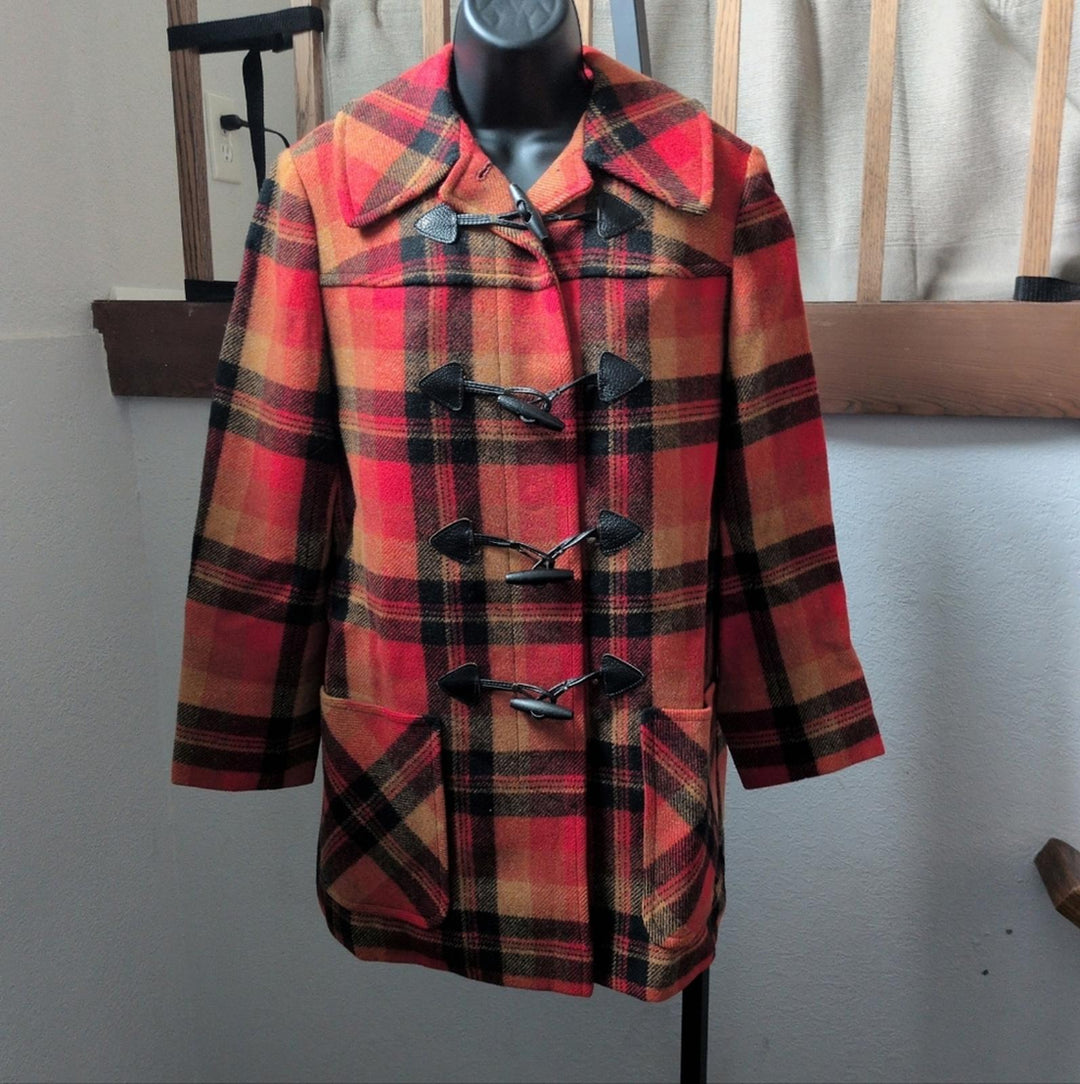 Vintage Knockabouts By Pendleton Plaid Wool Duffle Coat -Vintage size 8