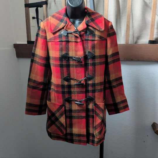 Vintage Knockabouts By Pendleton Plaid Wool Duffle Coat -Vintage size 8