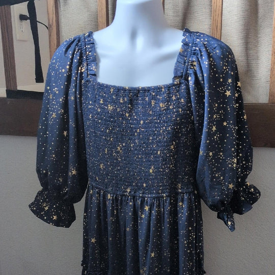 Ivy City Co Starry Nights Dress In Dark Blue And Gold - XL