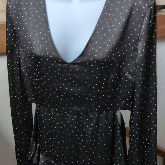 Isalis Cut Out Asymmetrical Midi Dress In Black Polka dot