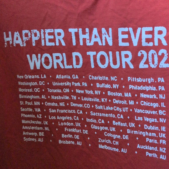 Billie Eilish Happier Than Ever World Tour 2022 T-shirt - Extra Large