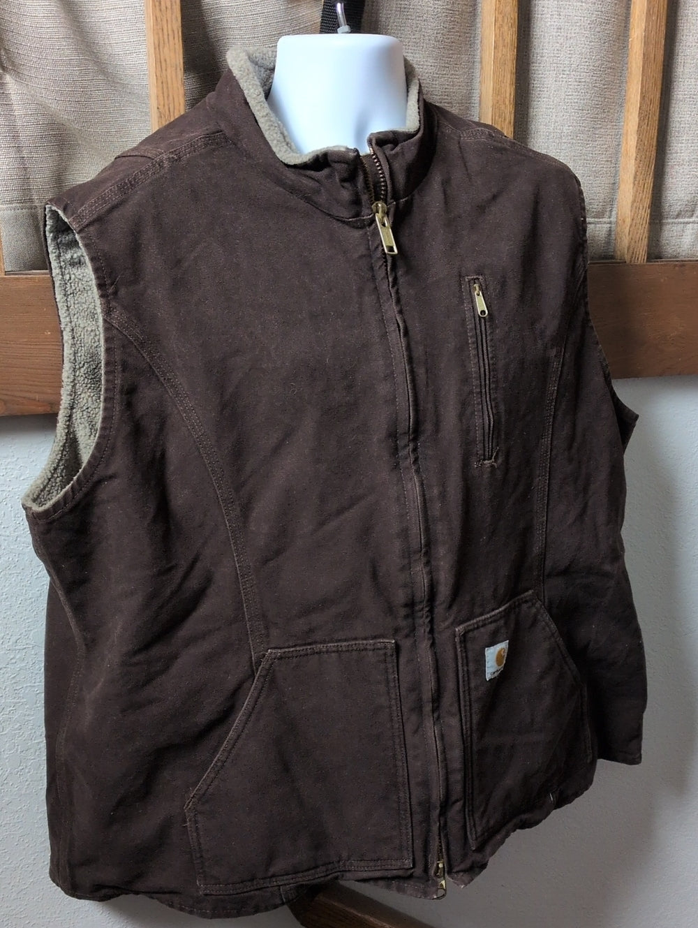 Women's Canvas Dark Brown Sherpa Carhartt Vest Size 3x