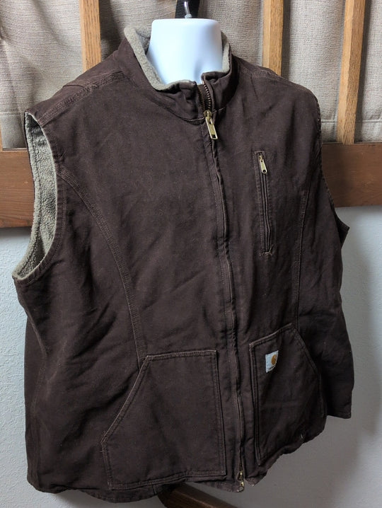 Women's Canvas Dark Brown Sherpa Carhartt Vest Size 3x