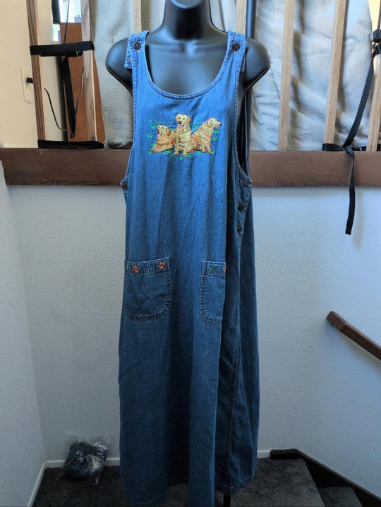 Rare Vintage Casey Coleman Golden Retriever Jean Dress  - Large
