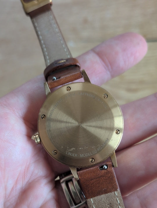 Brown Leather Strap Linjer Swiss Movement Watch With Sapphire Crystal