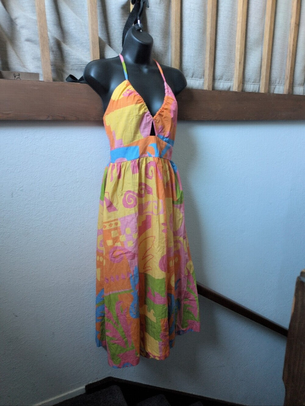 Paradisa Maldives Orange Multi Cotton Abstract Print Midi Dress size s