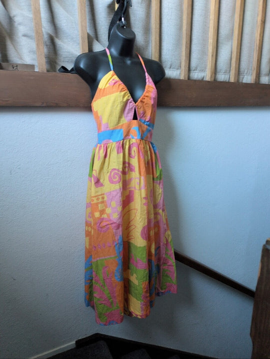 Paradisa Maldives Orange Multi Cotton Abstract Print Midi Dress size s