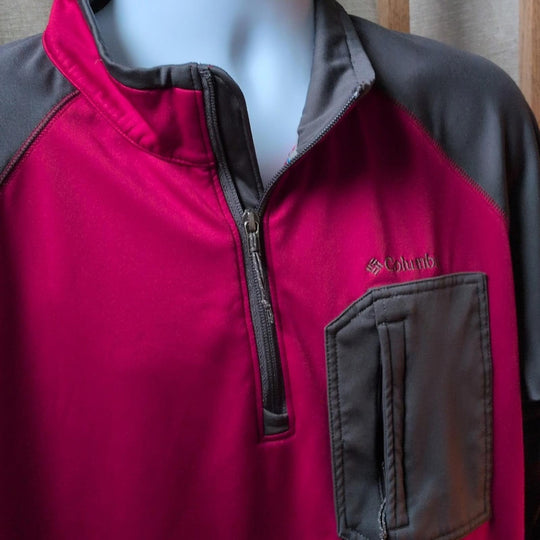 Columbia Quarter Zip Sweater In Red/Gray - Large
