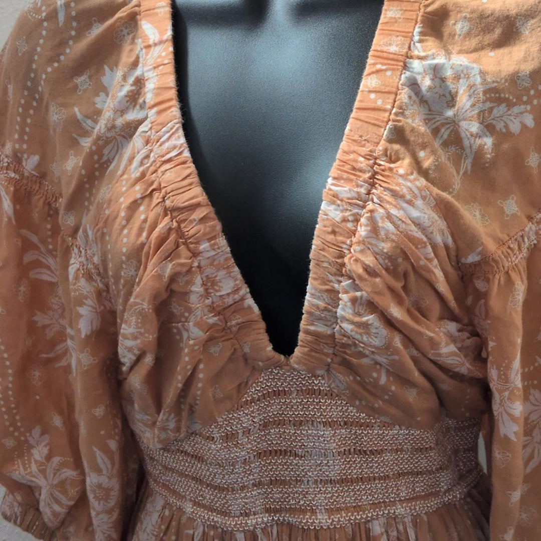 Free People Golden Hour Maxi Dress Size XS In Tan/Peach