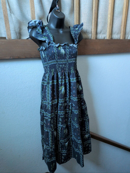 Hill House Home Midi Ellie Nap Dress Trailing Fern / Navy Multi pattern - Small