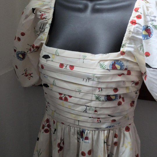 Abercrombie Emerson Puff Sleeve Midi Dress In Tuscan Food Print - XSP