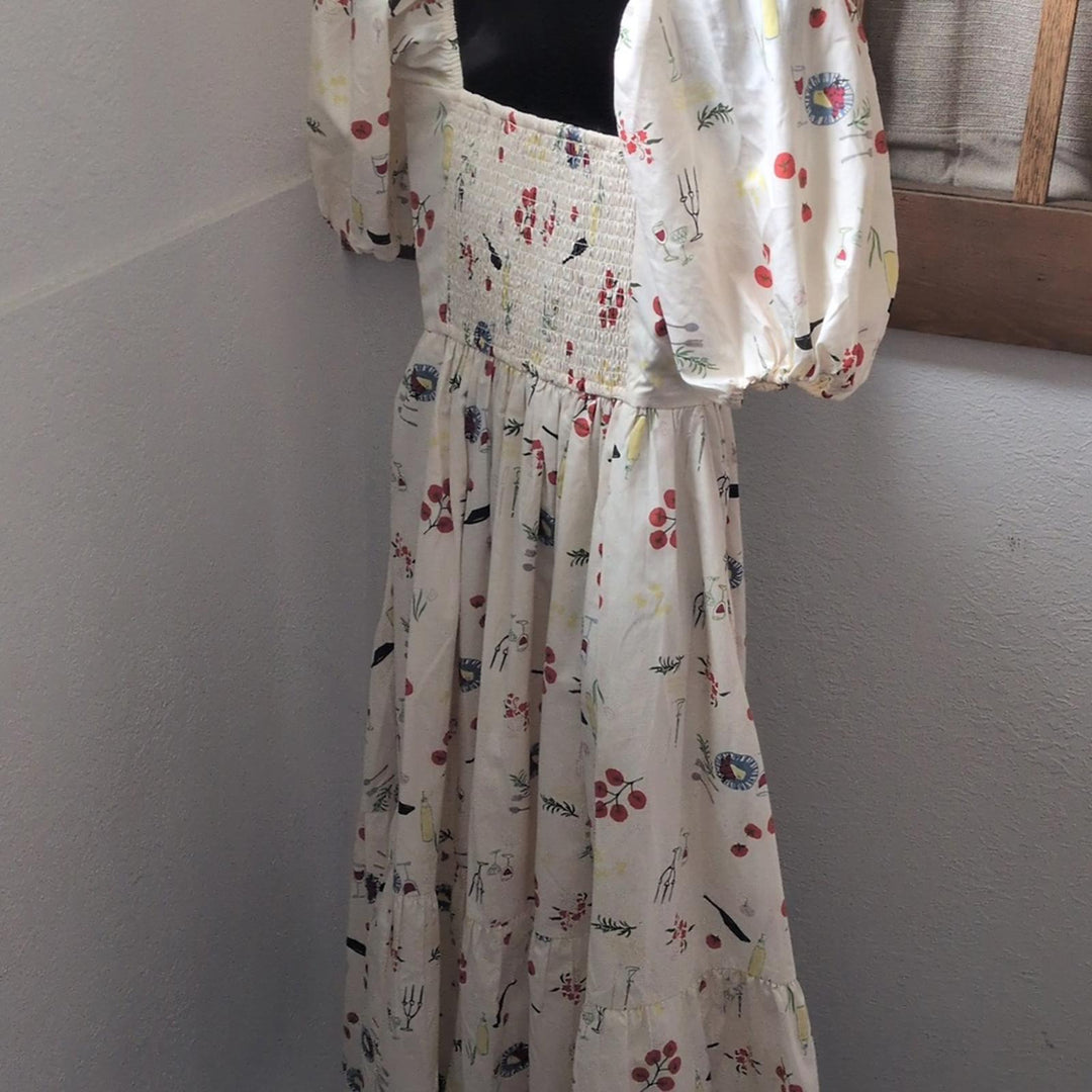 Abercrombie Emerson Puff Sleeve Midi Dress In Tuscan Food Print - XSP