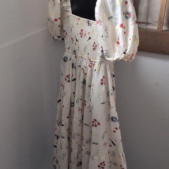 Abercrombie Emerson Puff Sleeve Midi Dress In Tuscan Food Print - XSP