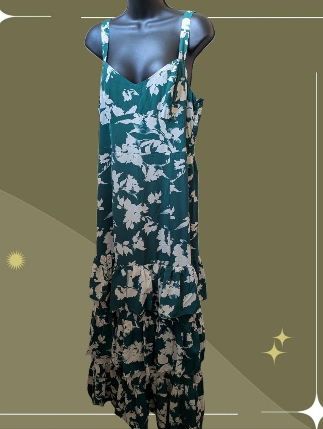 Abercrombie And Fitch Ruffle Tiered Maxi Dress In Green Floral - Large