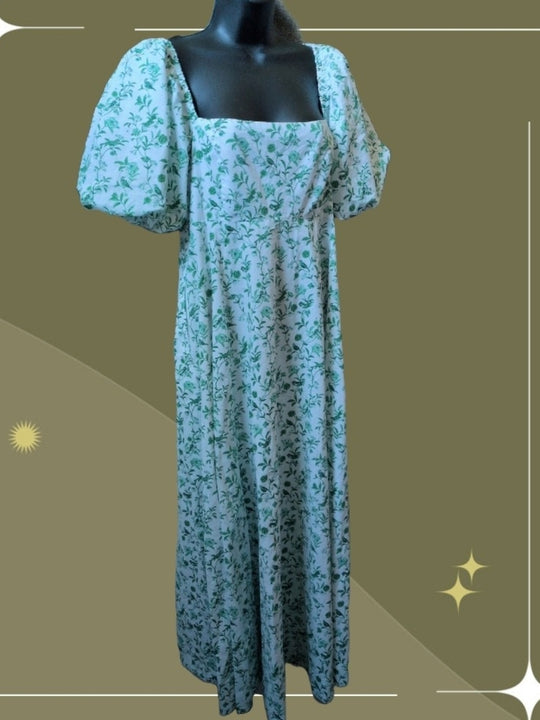 Hill House X La Coqueta Matilda Green Bird Floral Nap Dress Size M