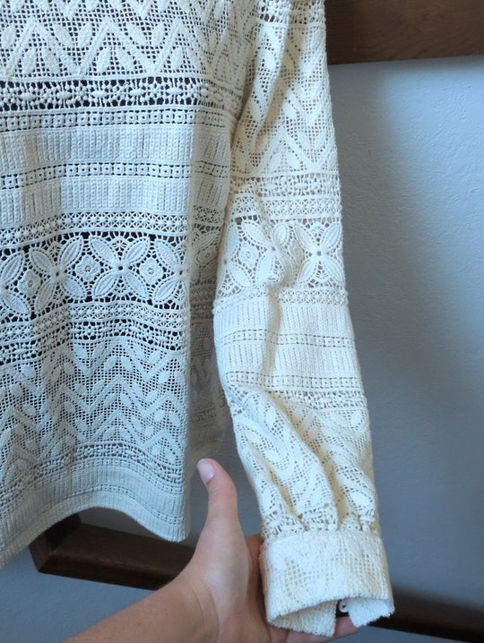 Sézane Long Sleeve Crochet Ecru Blouse Size 40