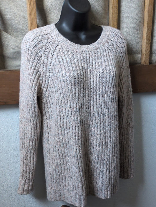 UK Brand Fatface Chunky Rib Knit Pink Heathered Crew Neck Sweater - US 2