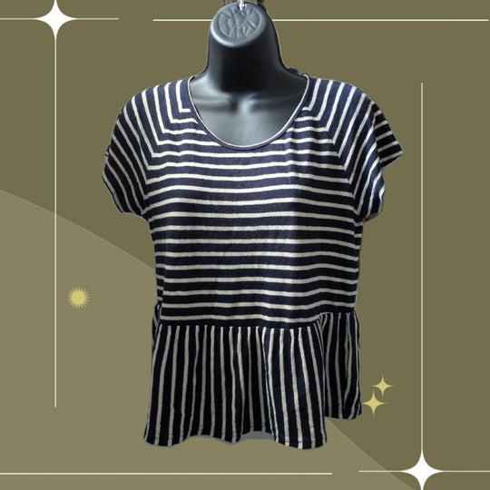 Madewell Striped Swing Panel Peplum Tee - XS