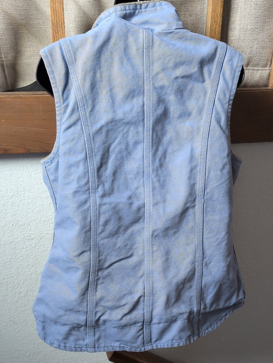Light blue vintage Carhartt women's sandstone/duck canvas sherpa-lined Vest  - Small