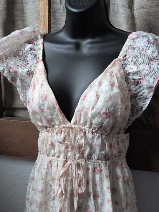 Altar'd State Elisa Enchanted Floral & Gingham Ruffled Dress - XS