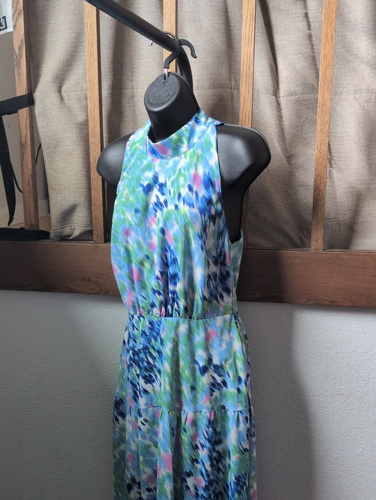 Sam Edelman Mock Neck Brushstroke Watercolor Tie Dress - 4