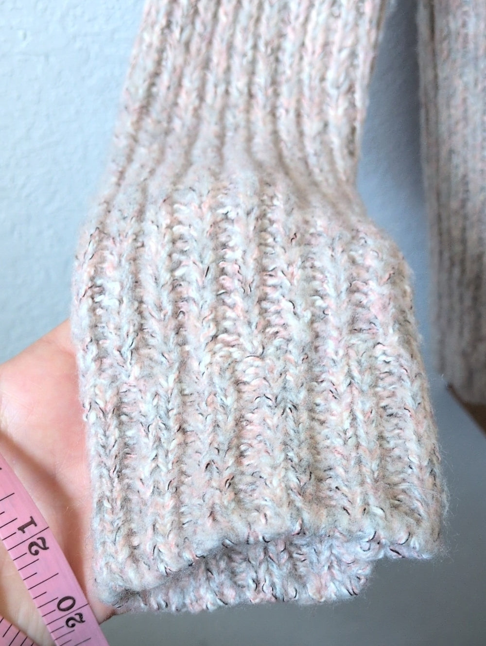 UK Brand Fatface Chunky Rib Knit Pink Heathered Crew Neck Sweater - US 2