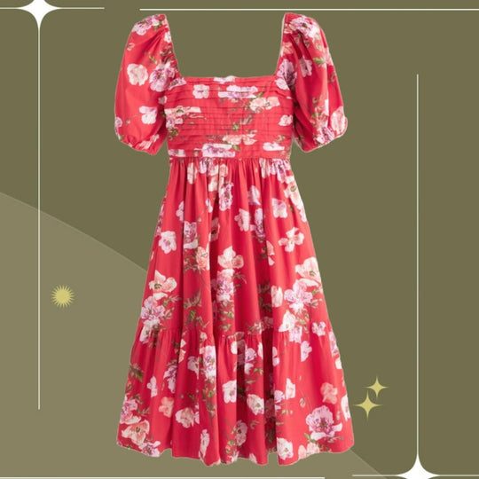 Abercrombie Red Floral Emerson Midi Dress - Small