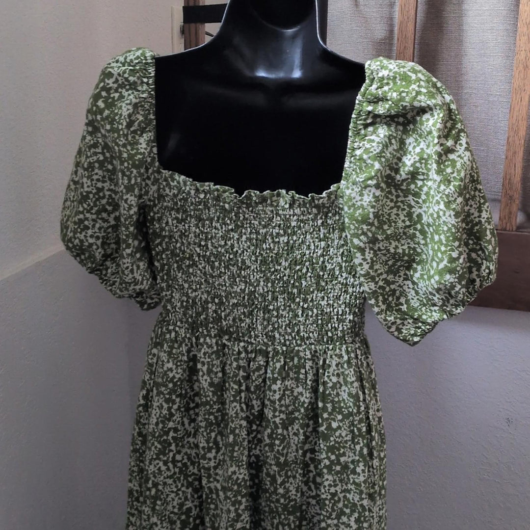 Abercrombie & Fitch smocked bodice linen-blend midi dress - Medium