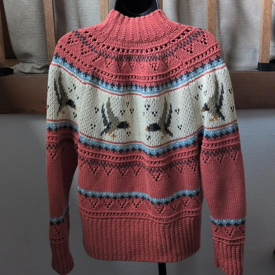 LL Bean Signature Fair Isle Fisherman Sweater In Ducks - Small Petite