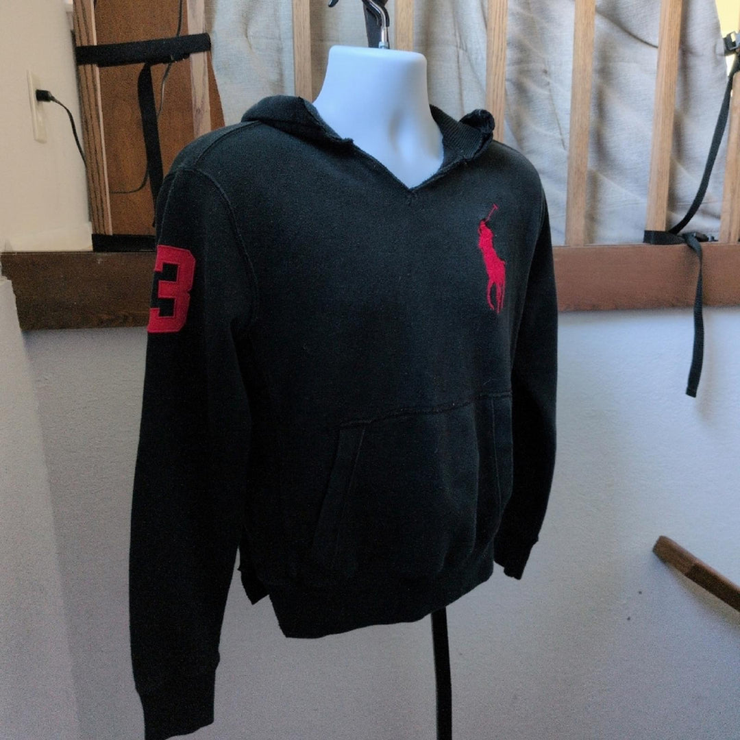 Men's**Distressed** Polo Ralph Lauren Vintage Big Pony Black Hoodie  - Small