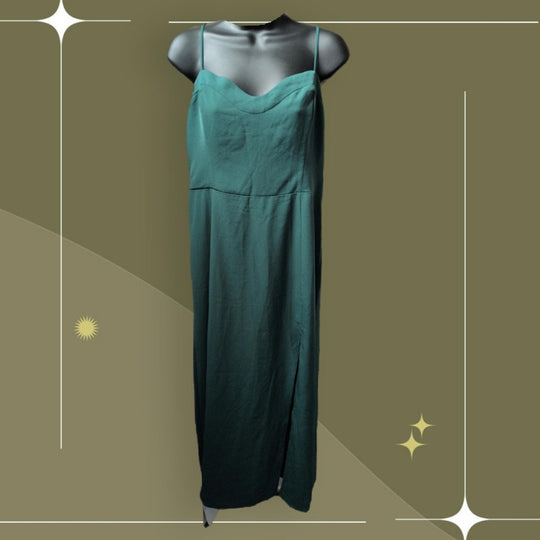 Abercrombie Camille Midi Slit Dress In Emerald - Medium