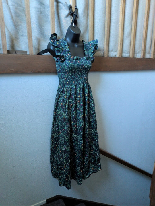 Hill House Home The Ellie Nap Dress  "Midnight Garden Poplin" print size xs