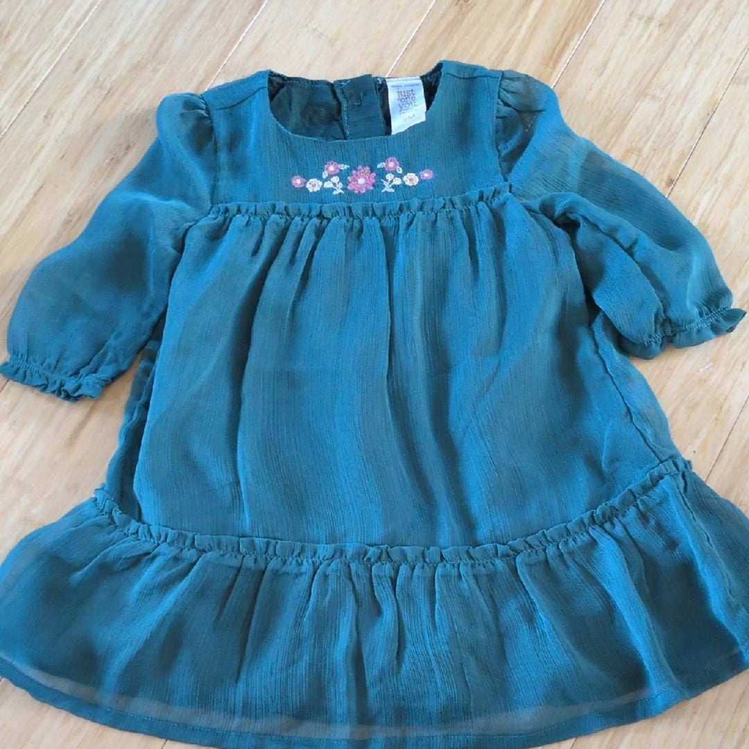 Carter's Just One You Girls Green Long Sleeve Dress. - 9 - 12 Months