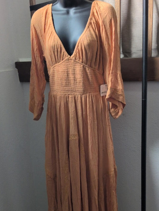 Free People Free Est Maxi Dress In Golden Earth Orange - Medium