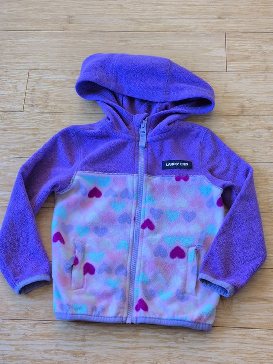 Land's End Fleece Hearts Zip Up Sweater Jacket - 2T