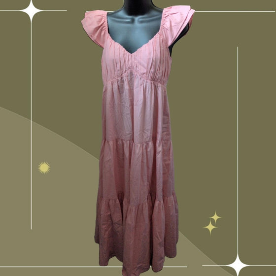 Abercrombie & Fitch Pink Ruffle Sleeve Poplin Midaxi Dress  - Medium