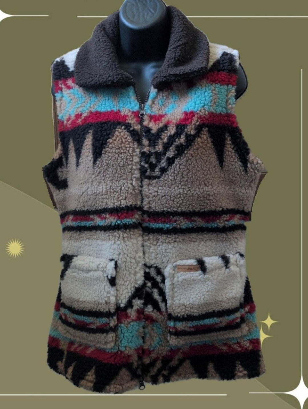 Powder River Outfitters Aztec Jacquard Berber Vest - M