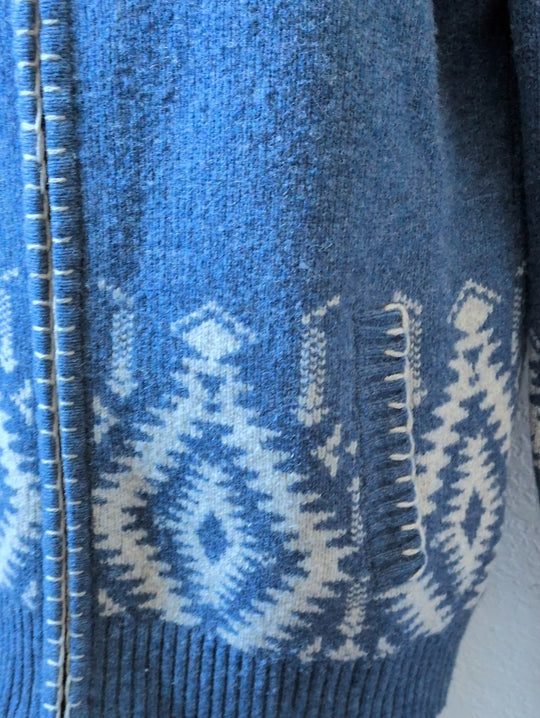 Pendleton Aztec/Navajo-patterned blue wool zip-up jacket or cardigan size s