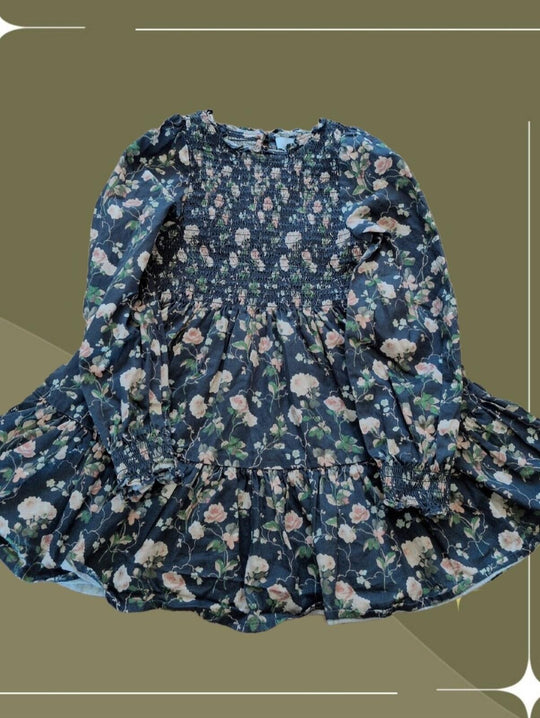 Girls Hill House Viviana Long Sleeve Nap Dress In Navy Floral - 4/5