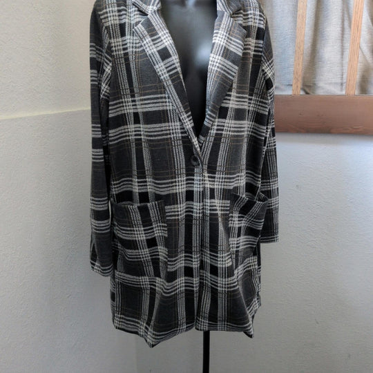 Philosophy Lightweight Plaid Longline Sweater Coat - Medium