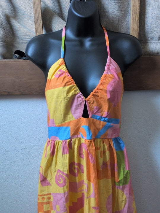 Paradisa Maldives Orange Multi Cotton Abstract Print Midi Dress size s