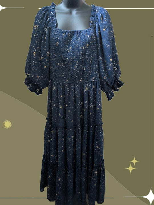 Ivy City Co Starry Nights Dress In Blue And Gold  - Large